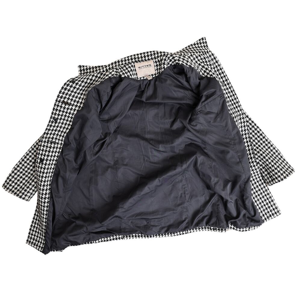 Classic Preppy Houndstooth Wool Blend Pleated Peplum Button Up Peacoat - M - Picture 5 of 13